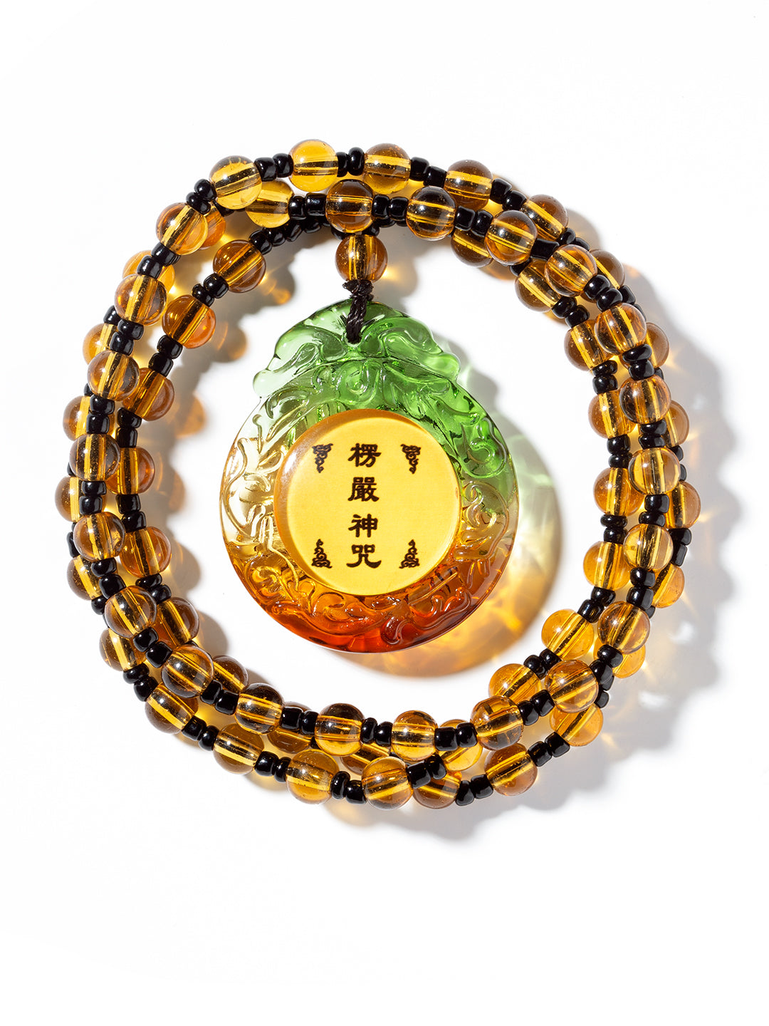 Round Shurangama Mantra Pendant Necklace · Green Border