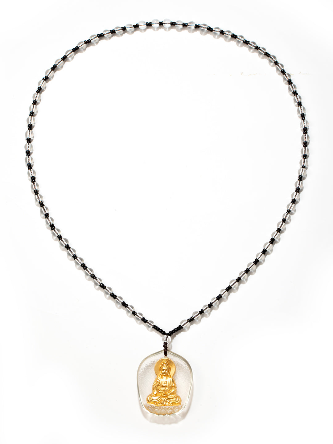 White Jade-Tone Gilded Glass Guanyin Amulet | Zensambodhi