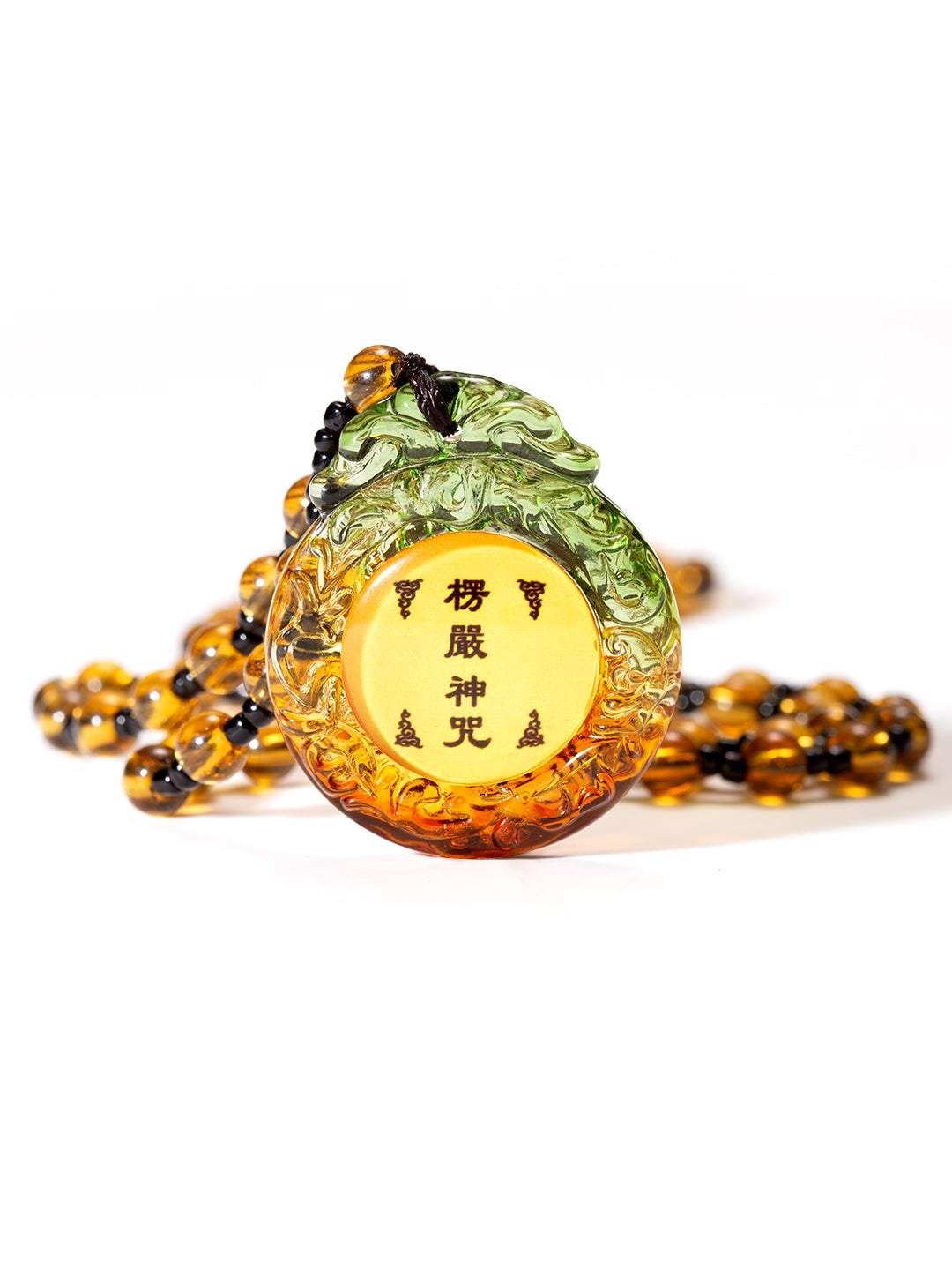 Round Shurangama Mantra Pendant Necklace · Green Border
