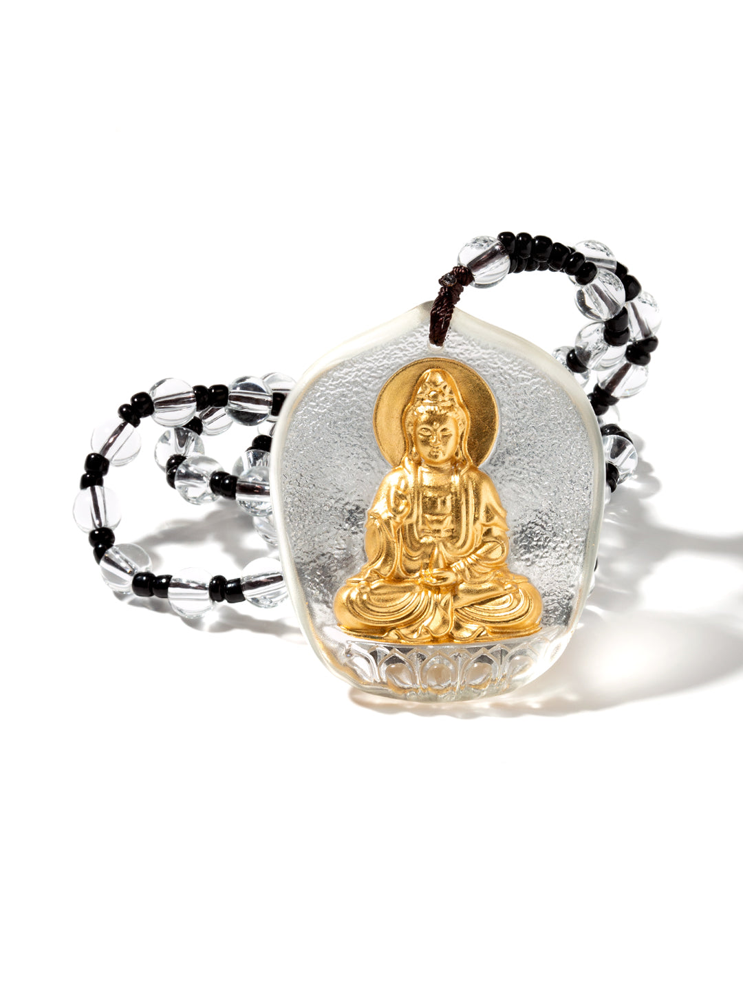White Jade-Tone Gilded Glass Guanyin Amulet | Zensambodhi