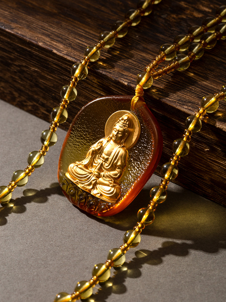 Golden Guanyin Gilded Glass Amulet | Zensambodhi