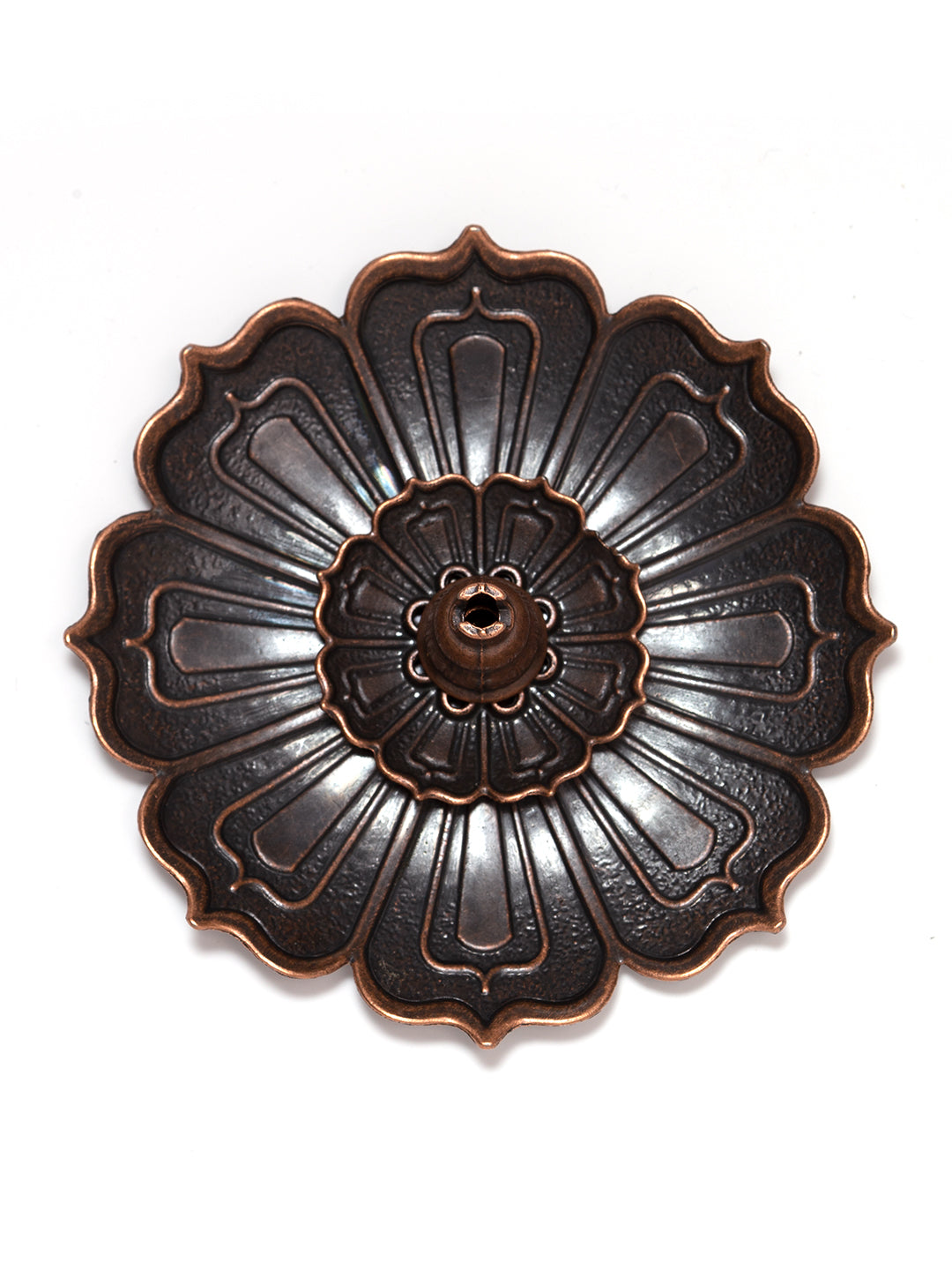 Antique Copper-Tone Iron Lotus Incense Holder Set