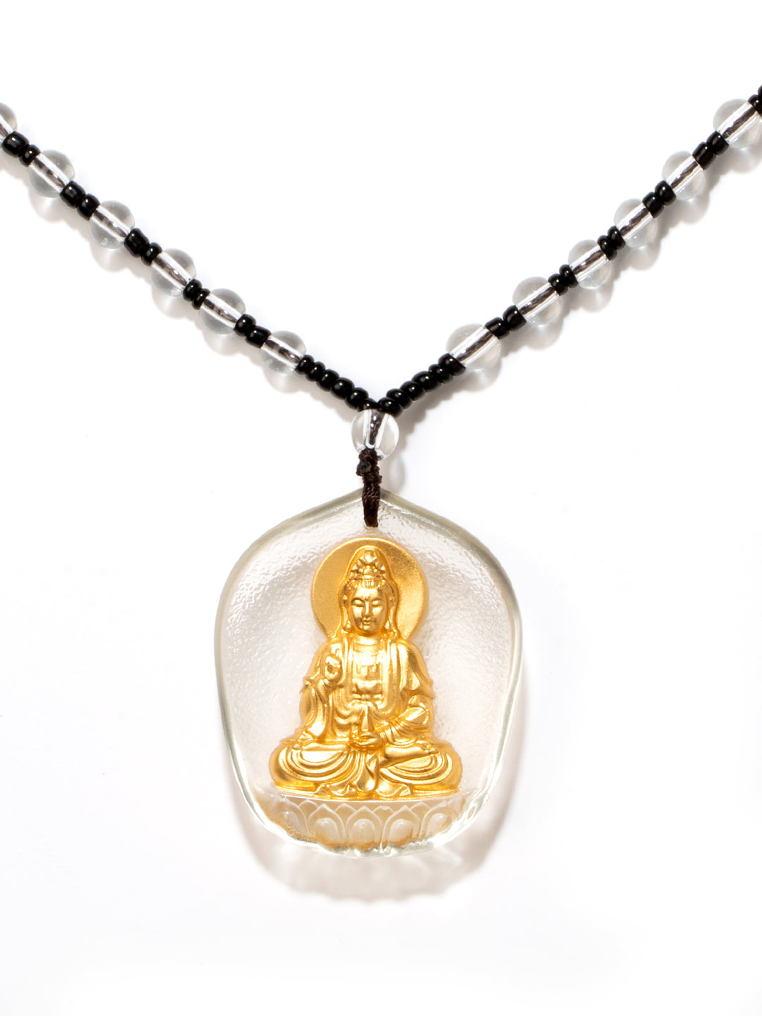 White Jade-Tone Gilded Glass Guanyin Amulet | Zensambodhi