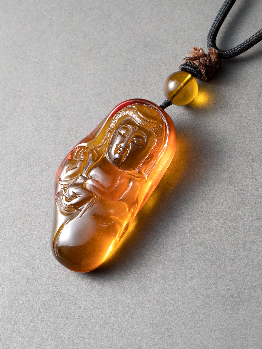 Freeform Amber Buddha Pendant