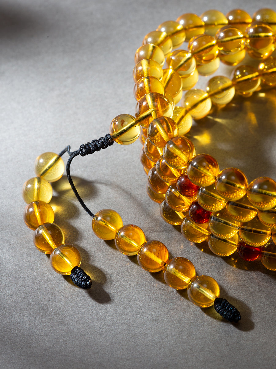 Golden-Blue Amber 108-Bead Mala · 6.9 mm