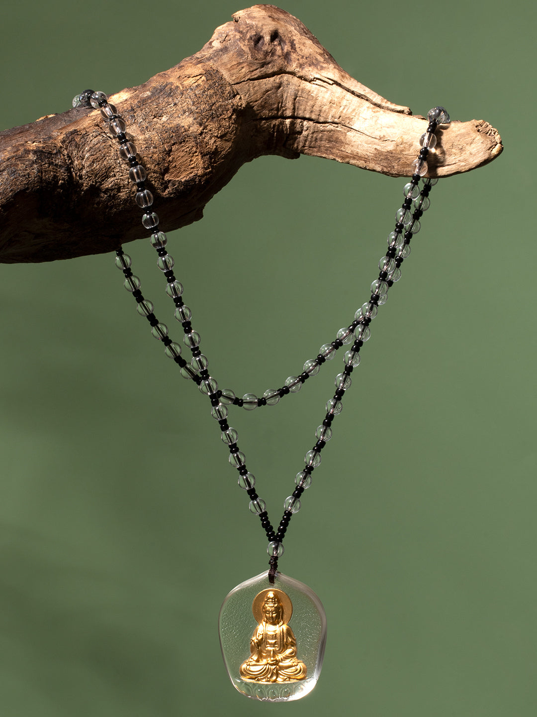 White Jade-Tone Gilded Glass Guanyin Amulet | Zensambodhi