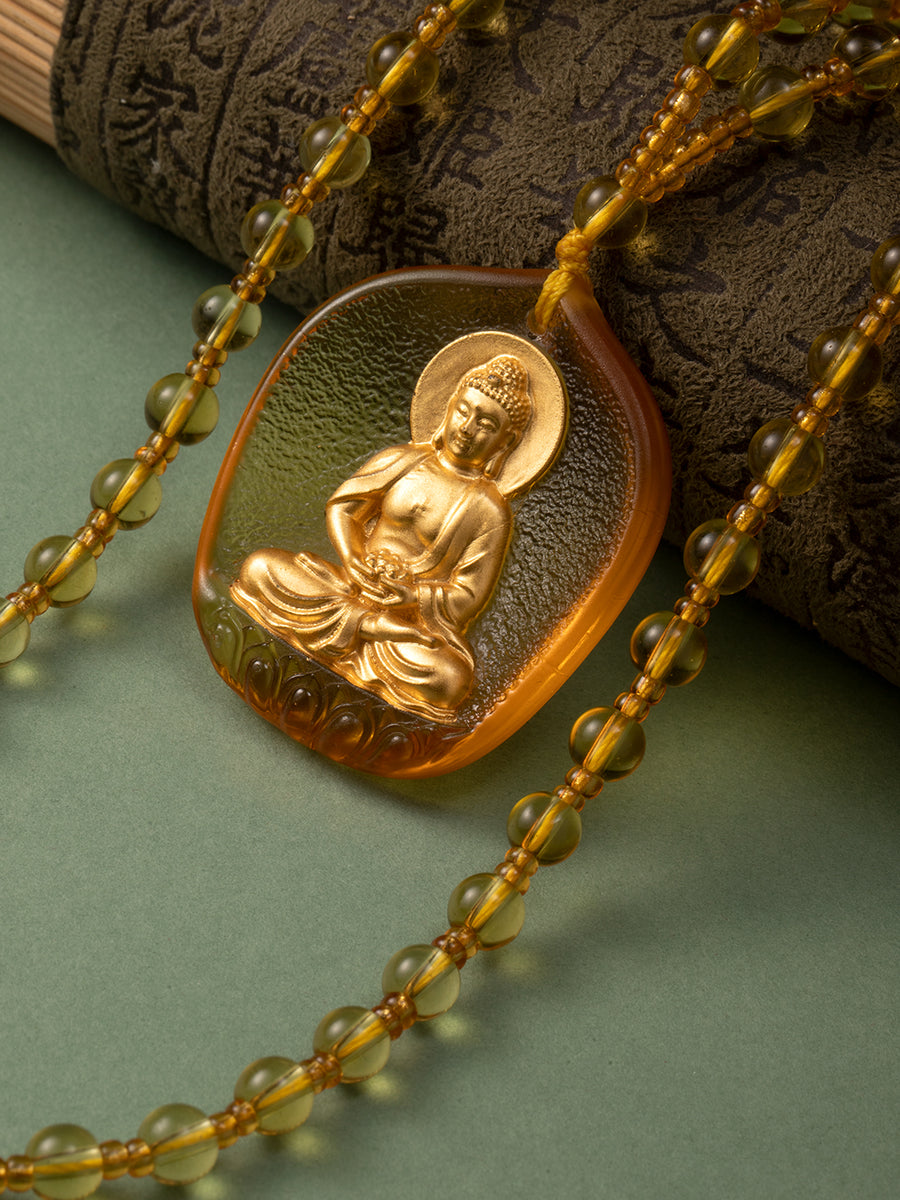 Gilded Glass Amitabha Buddha Amulet | Zensambodhi