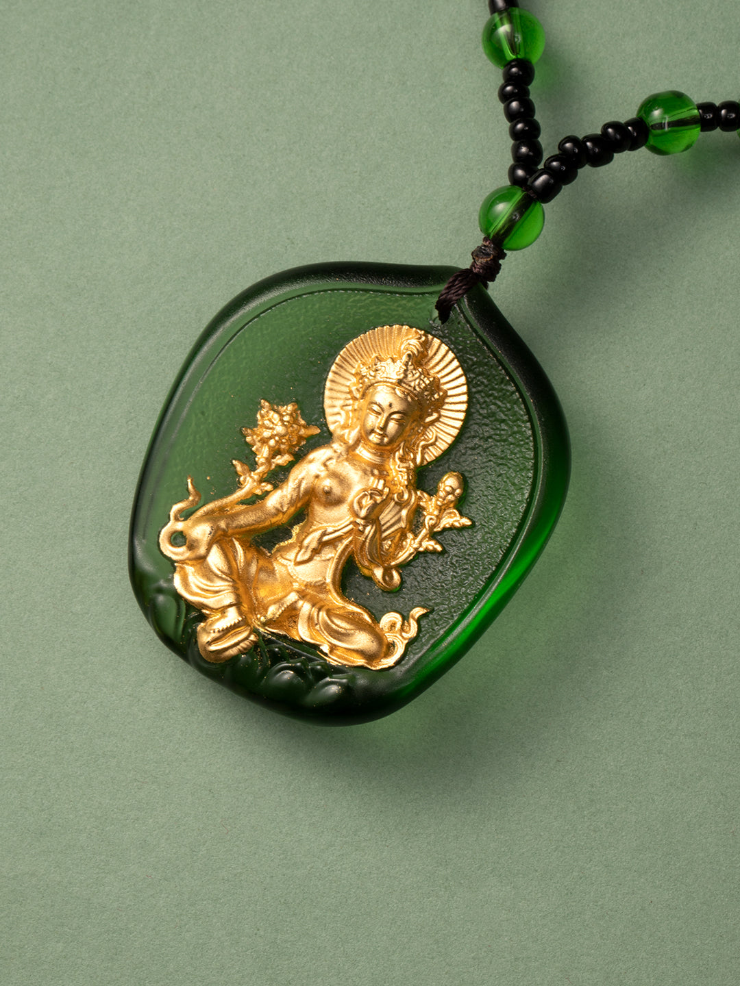 Gilded Glass Green Tara Amulet | Zensambodhi