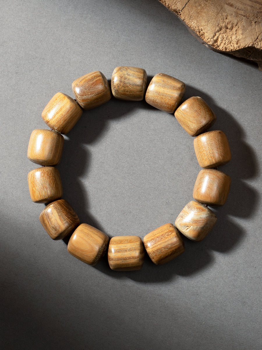 Green Sandalwood Barrel-Bead Bracelet