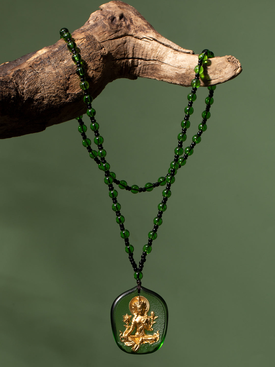 Gilded Glass Green Tara Amulet | Zensambodhi