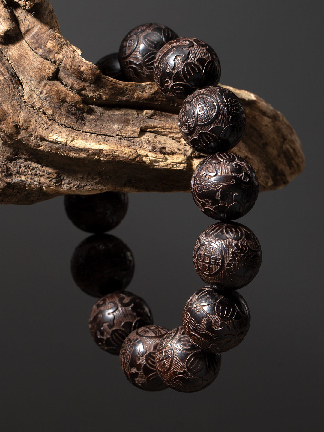 Carved Ebony Auspicious Cloud Bracelet