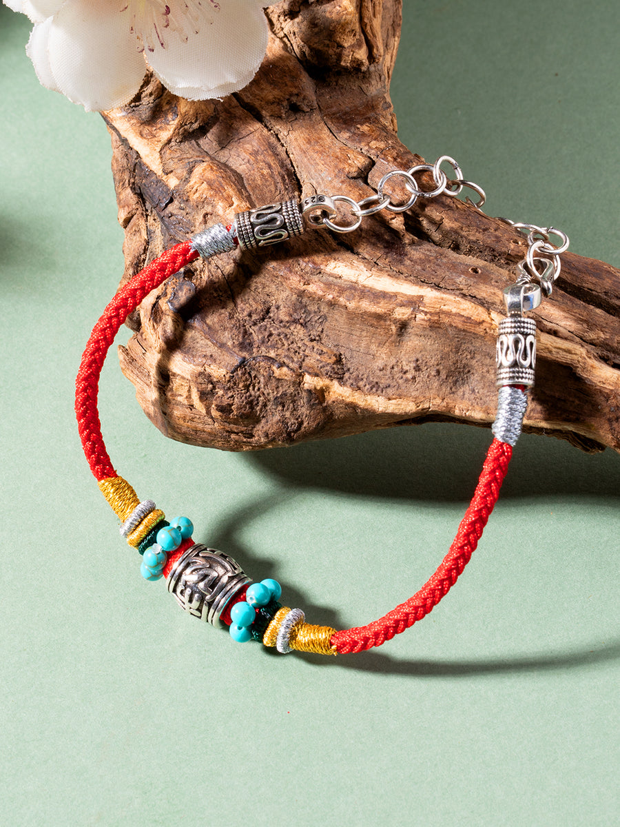 Six-Syllable Mantra Cord Bracelet · Red