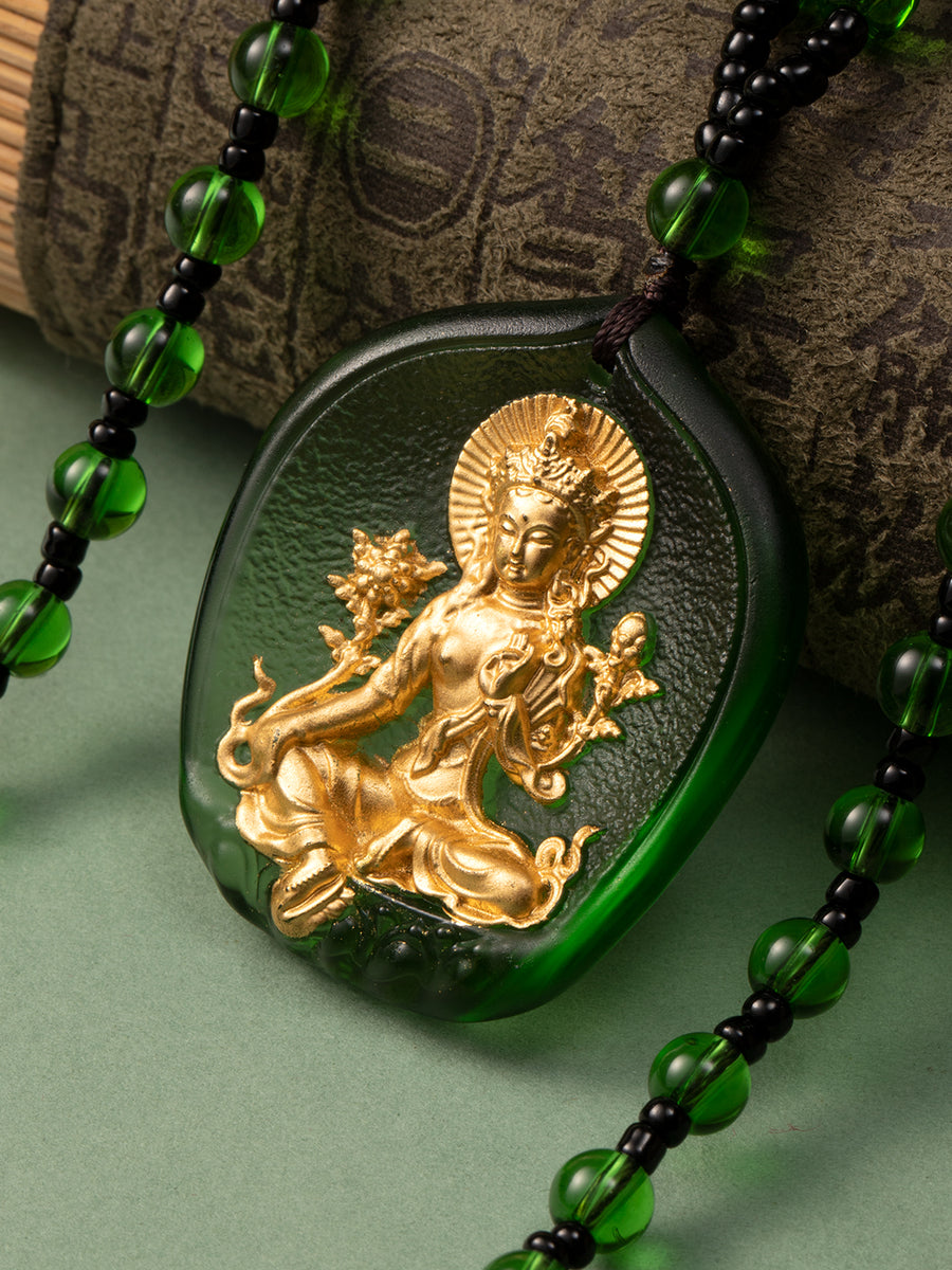 Gilded Glass Green Tara Amulet | Zensambodhi