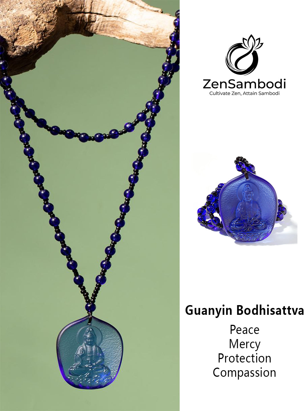 Blue Glass Guanyin Bodhisattva Amulet | Zensambodhi