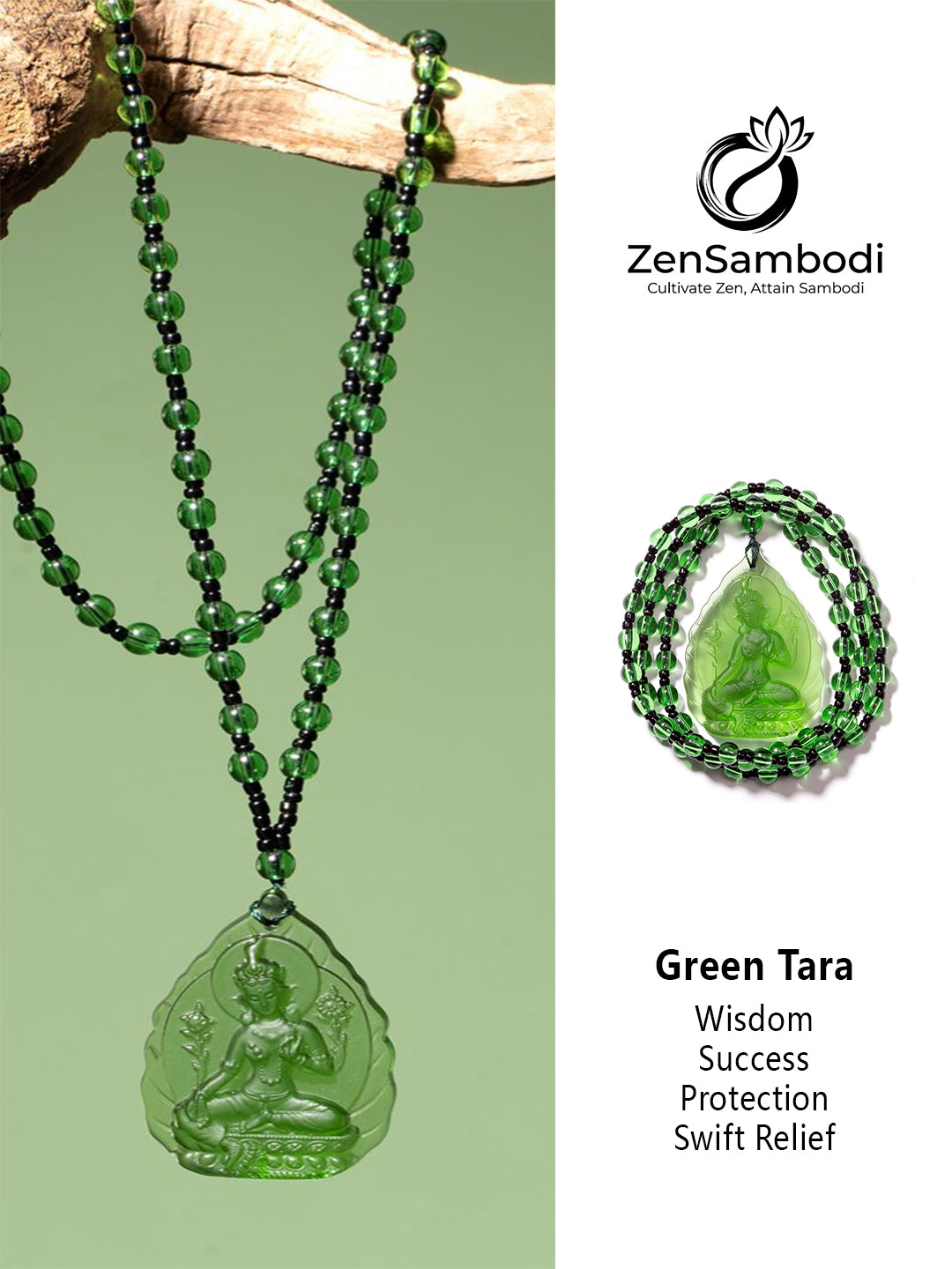 Green Glass Green Tara Amulet | Zensambodhi