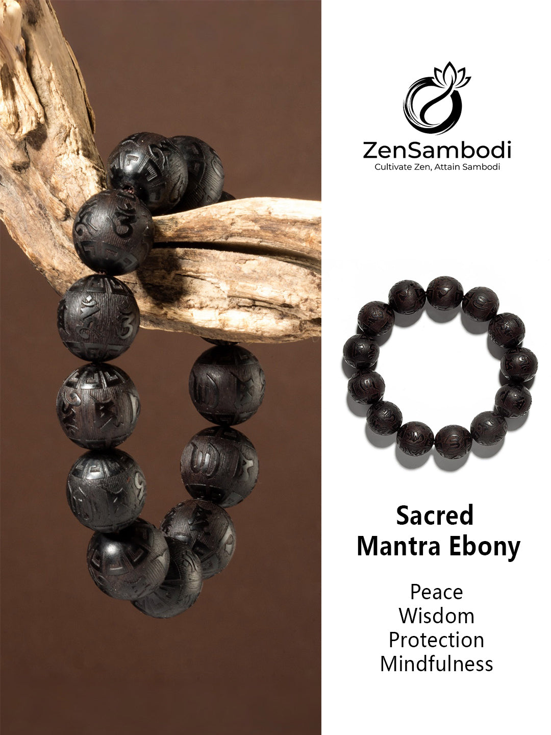 Carved Ebony Mantra Bracelet