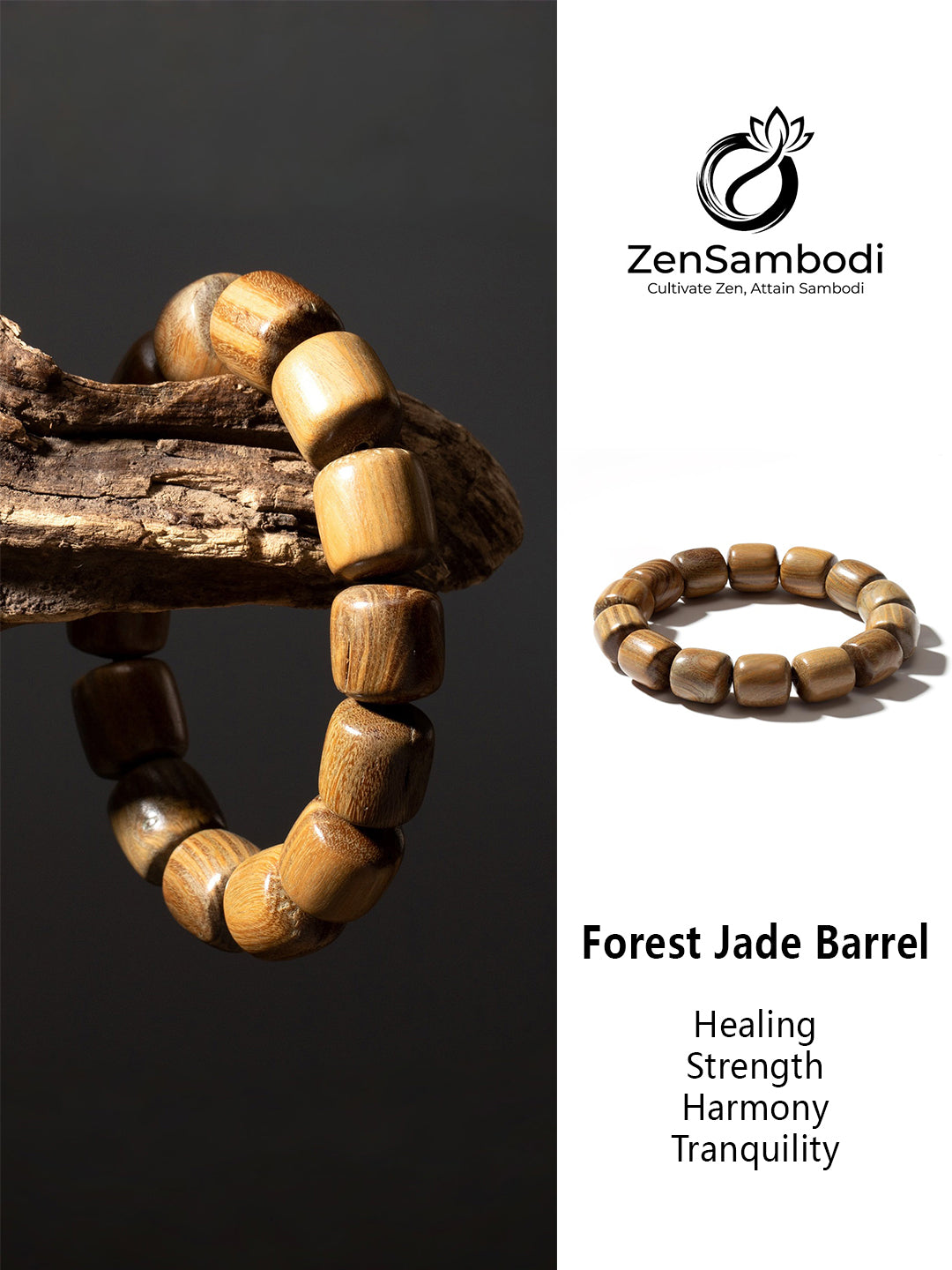 Green Sandalwood Barrel-Bead Bracelet