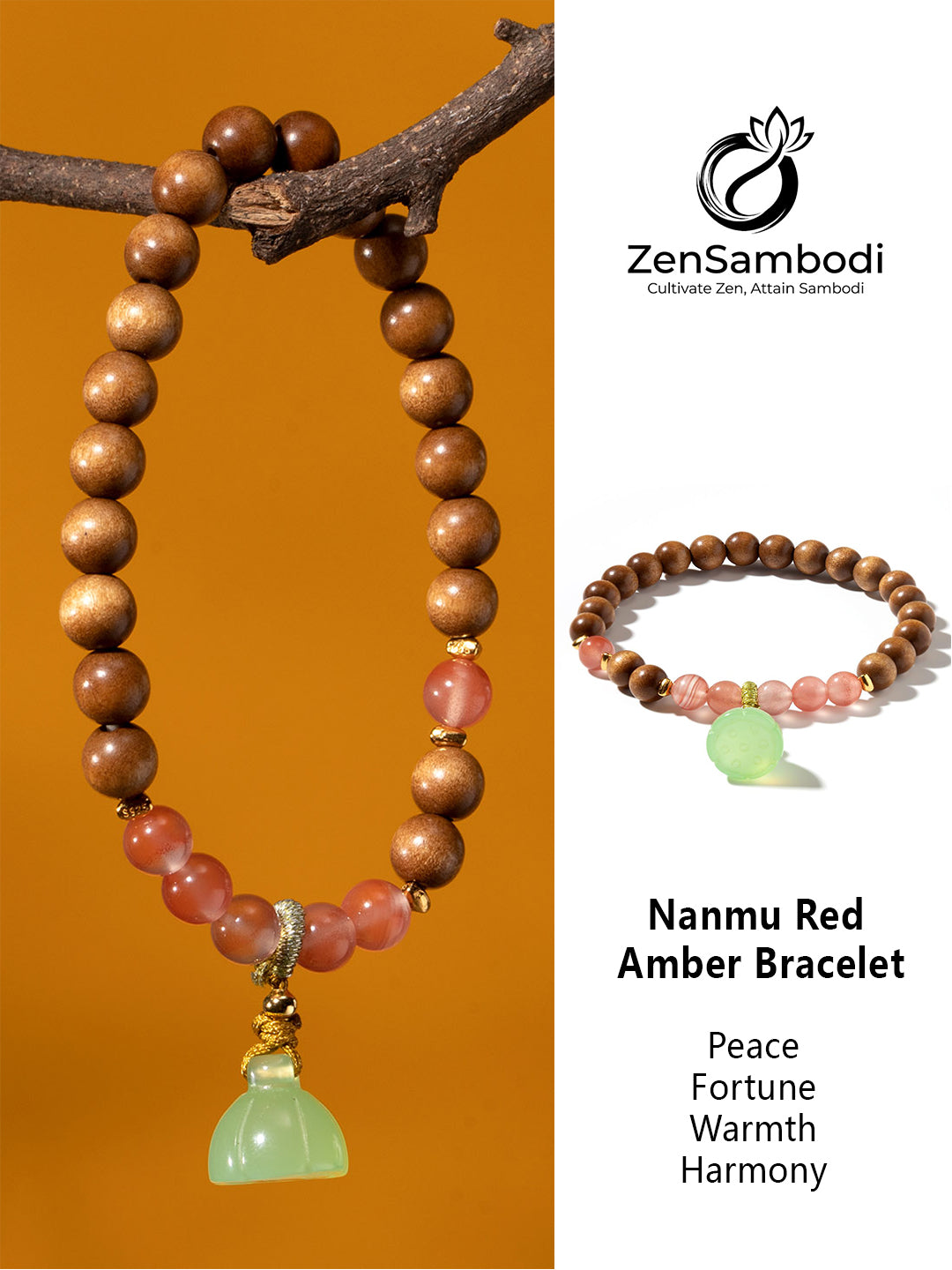 Nanmu Red Amber Bracelet | Zensambodhi