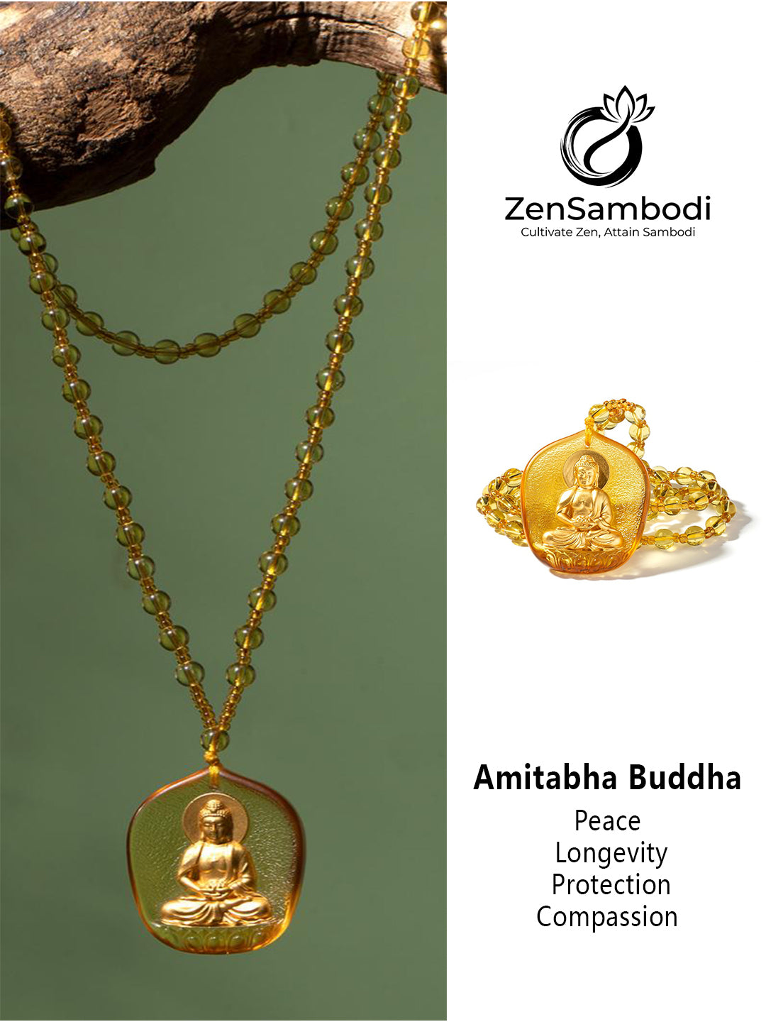 Gilded Glass Amitabha Buddha Amulet | Zensambodhi