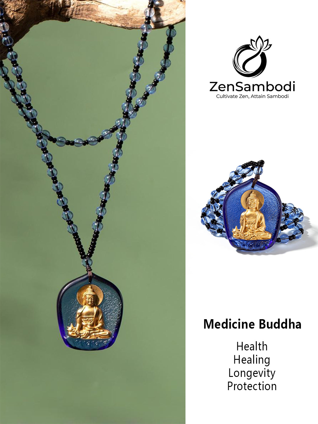 Gilded Glass Medicine Buddha Amulet | Zensambodhi