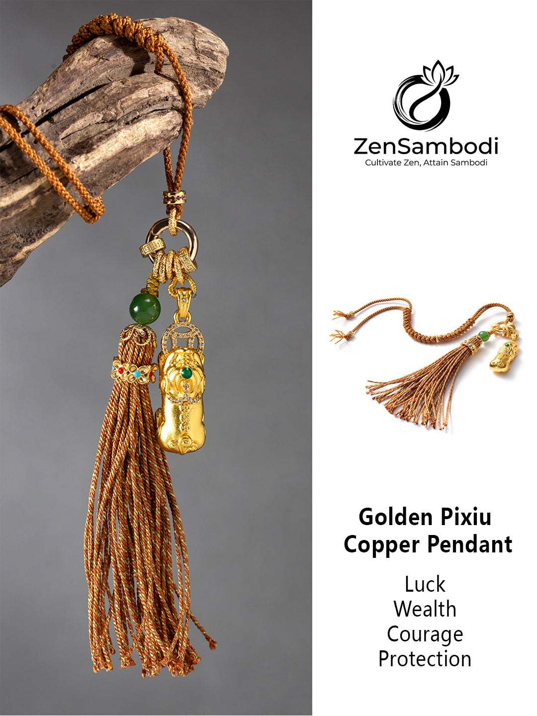 Golden Pixiu Copper Pendant | Zensambodhi
