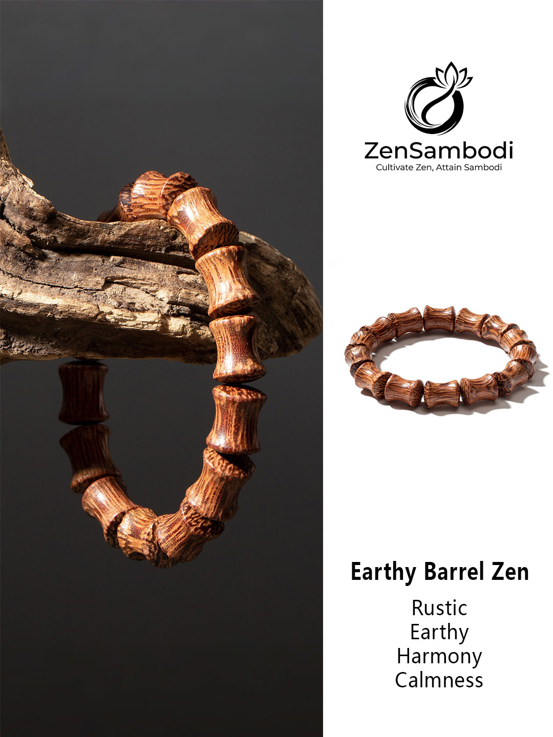 Coconut Wood Barrel-Bead Bracelet