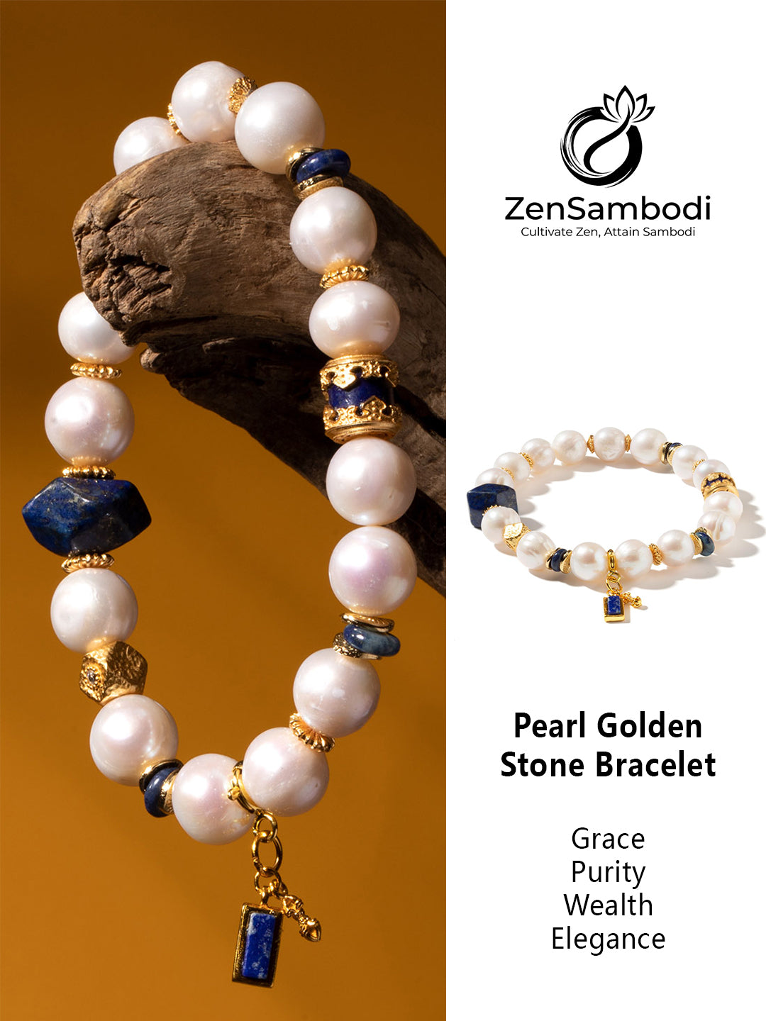 Pearl Golden Stone Bracelet | Zensambodhi